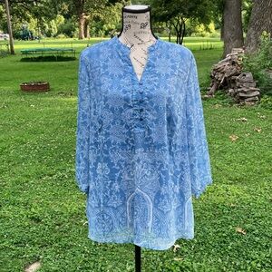 Liz Claiborne Woman’s Paisley Sheer Layered Button Blouse Large
